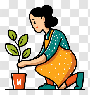 Girl Planting Tree - Woman Planting In Garden Transparent PNG