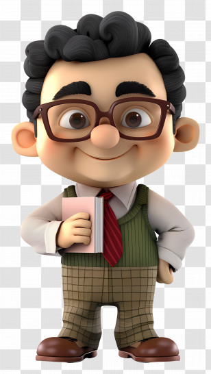 3d Cartoon Teacher - Professor With Glasses Holding Book Cartoon Transparent PNG