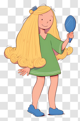Girl Combing Hair - Girl With Long Hair And Mirror Transparent PNG