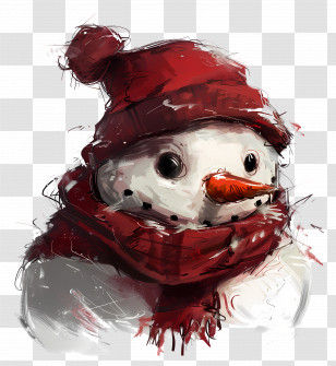 Christmas Snowman - Snowman With Red Hat And Scarf Transparent PNG