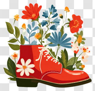 Red Shoe Day - Red Boot With Blooming Flowers Transparent PNG