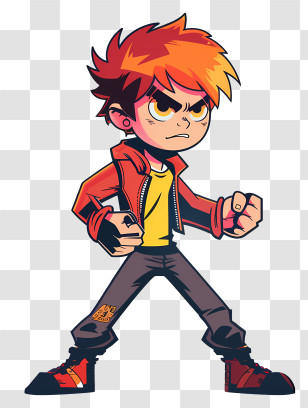 Scott Pilgrim - Red-Haired Anime Character In Fighting Stance Transparent PNG