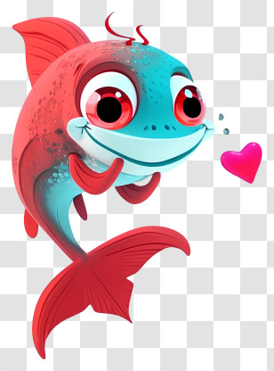Cartoon 3d Valentine Fish - Cute Cartoon Fish With Heart Transparent PNG