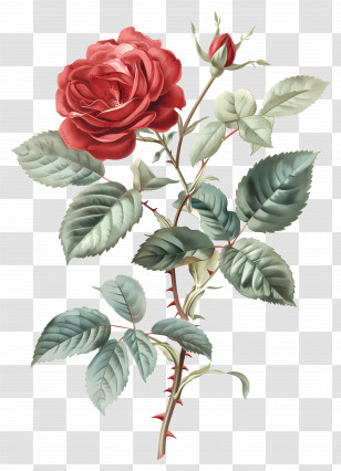 Rose Flower - Red Rose Illustration With Green Leaves Transparent PNG