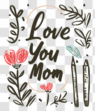 Love - Illustrative Love You Mom Card Design Transparent PNG
