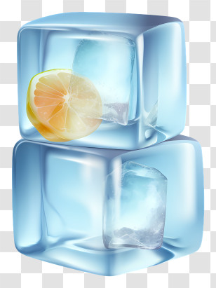 Ice Cubes - Ice Cubes With Lemon Slice For Refreshing Drinks Transparent PNG