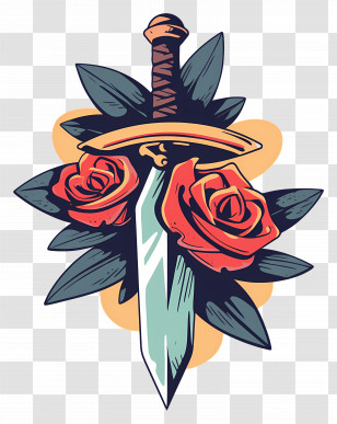 Rose Tattoo - Sword With Roses Tattoo Design Transparent PNG