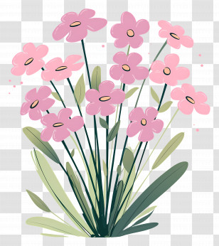Pink Wildflower Bouquet - Pink Flowers With Stems And Leaves Transparent PNG