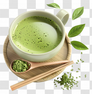 Matcha Green Tea - Matcha Tea With Leaves And Powder Transparent PNG
