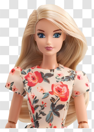 Barbie - Doll In Floral Dress With Blonde Hair Transparent PNG
