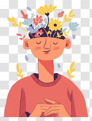 Man Mental Health - Abstract Creative Human With Floral Design Transparent PNG