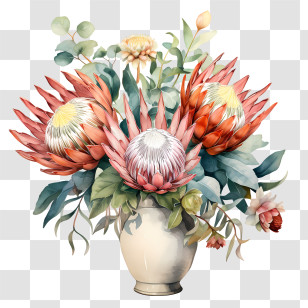 Protea Flower - Protea Flowers In A Decorative Vase Transparent PNG