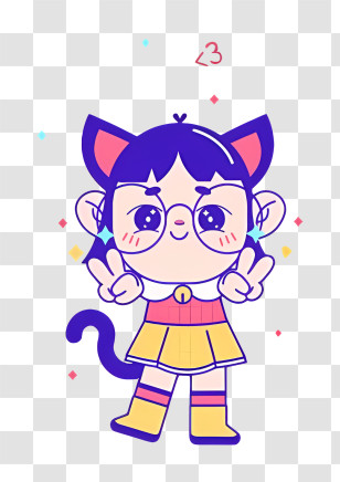 Cartoon Cat - Cute Cat Girl Character Transparent PNG