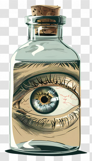 Eyes In Glass Bottle - Surreal Eyeball Illustration Encased In A Glass Jar Transparent PNG