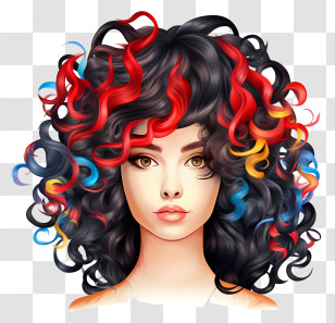 Woman With Long Hair - Curly Black Hair With Colorful Streaks Transparent PNG
