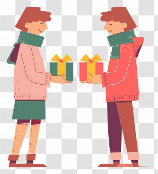 People Exchanging Gifts - Exchanging Gifts In Festive Setting Transparent PNG