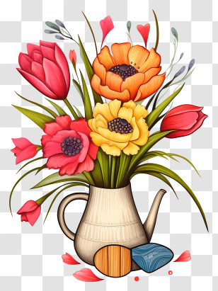 Vase - Colorful Flower Bouquet In Vase Transparent PNG