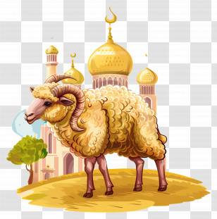 Eid Al Adha - Golden Ram In Front Of Mosque Transparent PNG