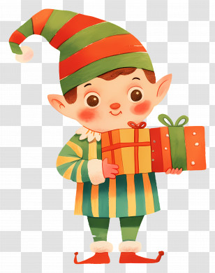 Christmas Elf - Adorable Christmas Elf Holding A Gift Box Transparent PNG
