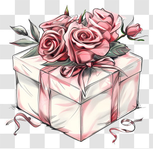 Mothers Day Gift - Gift Box With Pink Roses Illustration Transparent PNG