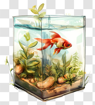 Fish Tank - Goldfish In A Lush Aquarium Transparent PNG