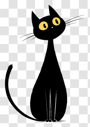 Black Cat Outline - Black Cat With Yellow Eyes Transparent PNG