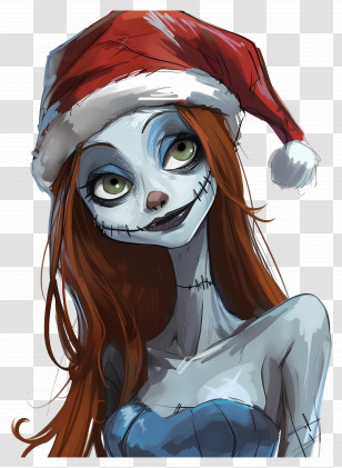 Sally - Santa Hat Character With Stitches Transparent PNG