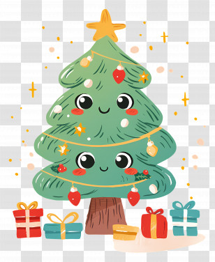 Cute Christmas Tree - Cartoon Christmas Tree With Gifts Transparent PNG