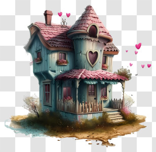 Love House - Whimsical Cartoon House With Heart Windows Transparent PNG