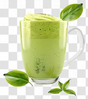 Matcha Green Tea - Green Tea With Leaves In Transparent Glass Cup Transparent PNG