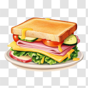 Sandwich - Delicious Sandwich With Fresh Ingredients On Plate Transparent PNG