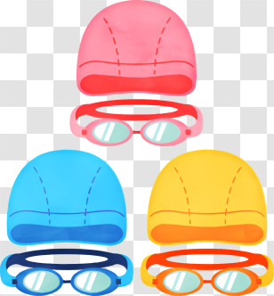Cartoon - Colorful Swimming Caps And Goggles Set Transparent PNG