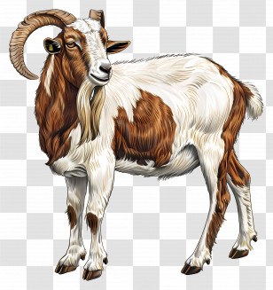 Boer Goat - Brown And White Goat With Horns Transparent PNG