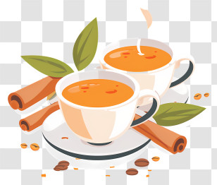 Masala Chai Tea - Warm Tea Cups With Cinnamon Transparent PNG