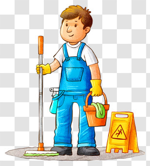Cleaning Service - Janitor With Cleaning Tools Transparent PNG
