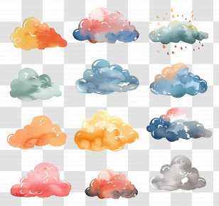 Cloud - Colorful Cloud Watercolor Variations Transparent PNG