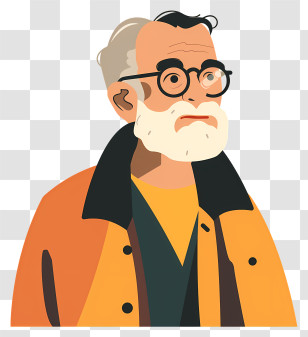 Cartoon Grandfather - Elderly Man With Glasses And Beard Transparent PNG