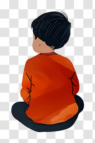 Child - Child In Orange Shirt Sitting Transparent PNG