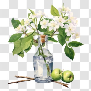 Apple Blossom - Flower Vase With Green Apples Transparent PNG