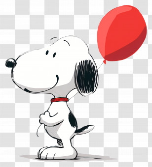 Snoopy Holding Balloon - Cartoon Dog Holding A Red Balloon Transparent PNG