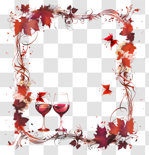 Wedding Frame - Wine Glasses With Autumn Leaves Frame Transparent PNG
