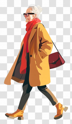 Old Woman Walking - Elderly Woman In Stylish Coat And Winter Accessories Transparent PNG