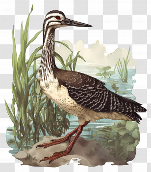 Vintage Bird - Illustration Of A Striped Shorebird In Its Habitat Transparent PNG
