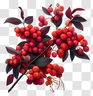 Frozen Berry Bush - Red Winter Berry Branch Transparent PNG