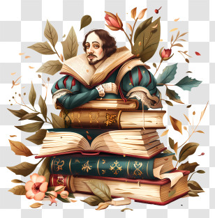 Shakespeare Day - Renaissance Man With Stack Of Books Transparent PNG