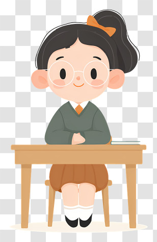 School Girl Sitting At Table - Student Girl Sitting At Desk Transparent PNG