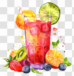 Summer - Glass Of Mixed Fruit Juice With Fresh Fruits Illustration Transparent PNG