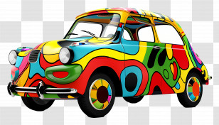 Cartoon Car - Colorful Retro Styled Car Transparent PNG