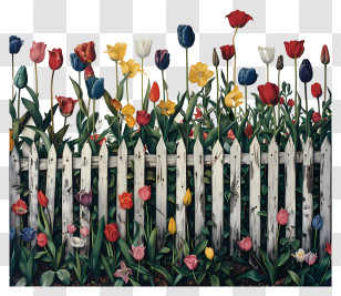 Garden Fence - Colorful Tulips By White Picket Fence Transparent PNG