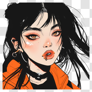 Girl - Cartoon Girl With Piercings And Black Hair Transparent PNG